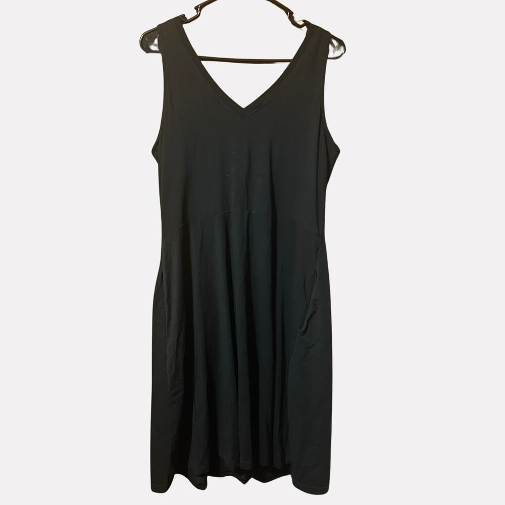 PACT Black Midi Dress Women's XL Shelf Bra Pockets 72% Organic Cotton